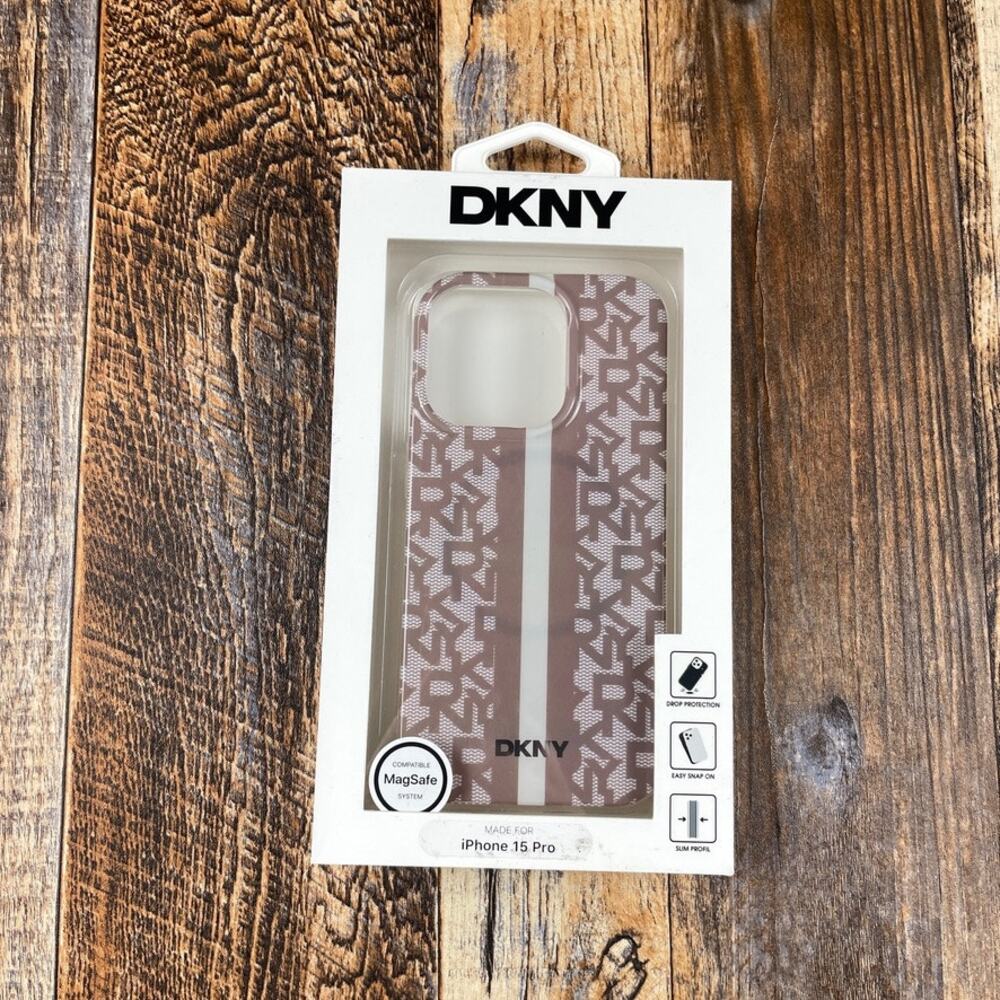 DKNY Logo Pattern iPhone 15 Pro Phone Case-Drop Protection-Easy Snap On-MagSafe
